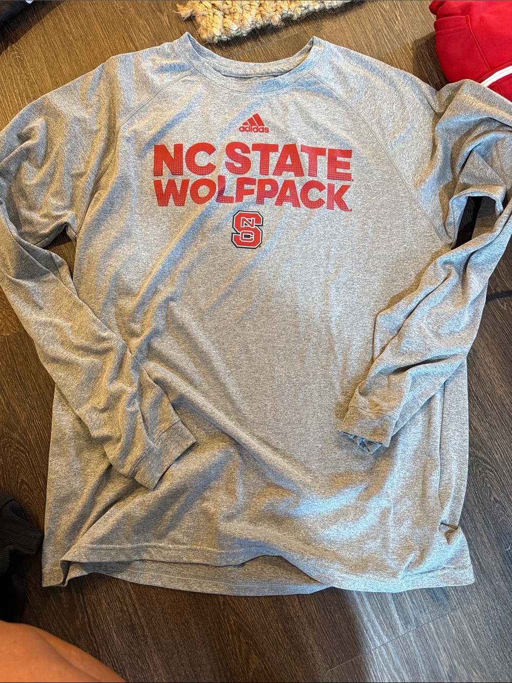 adidas Gray Long Sleeve Tee with Red NC STATE WOLFPACK Graphic